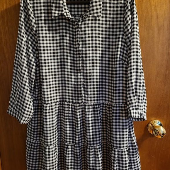Reitmans Gingham Babydoll Tunic Tiered Shirtdress L - Picture 8 of 12